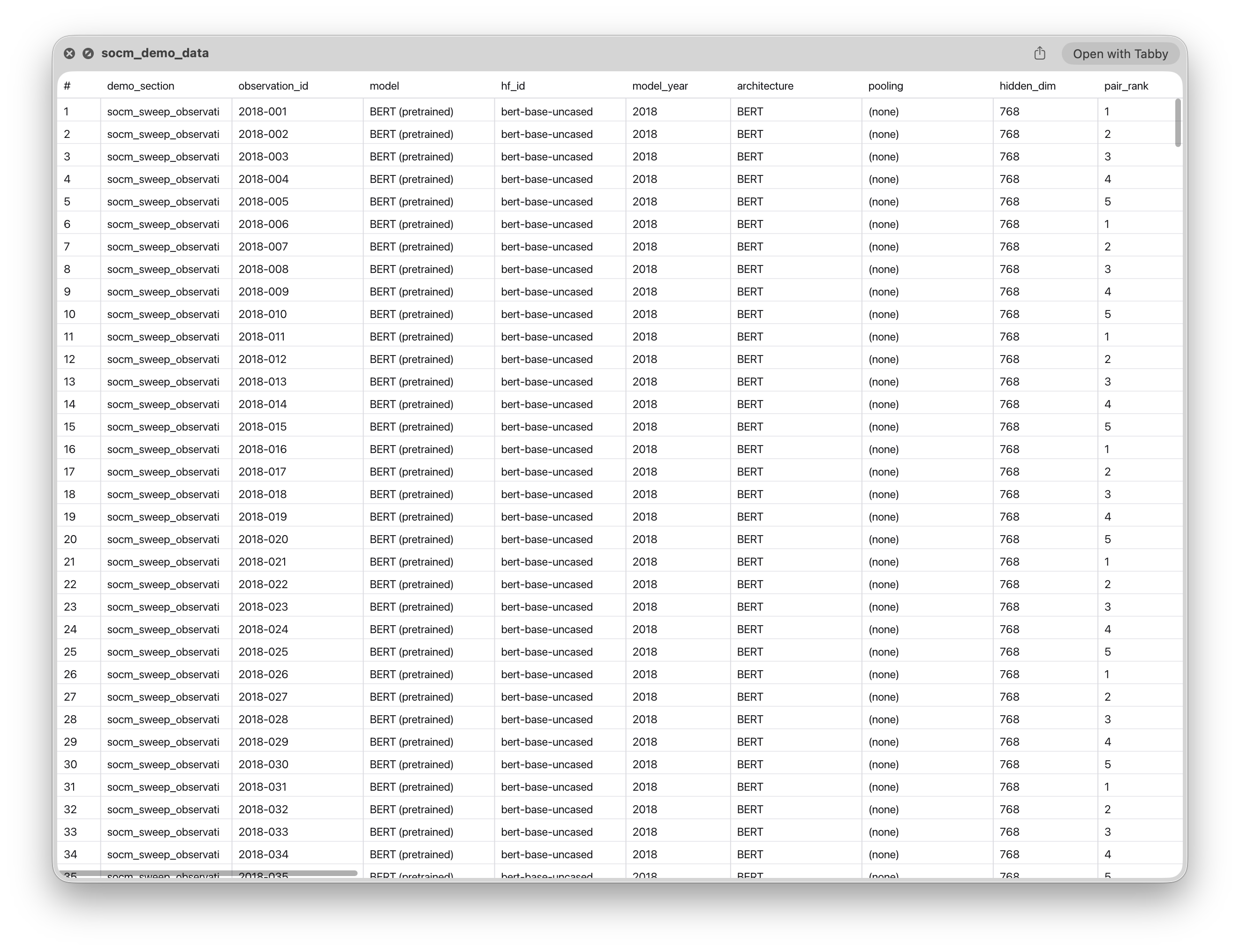 Magellan previewing a Parquet file in light mode