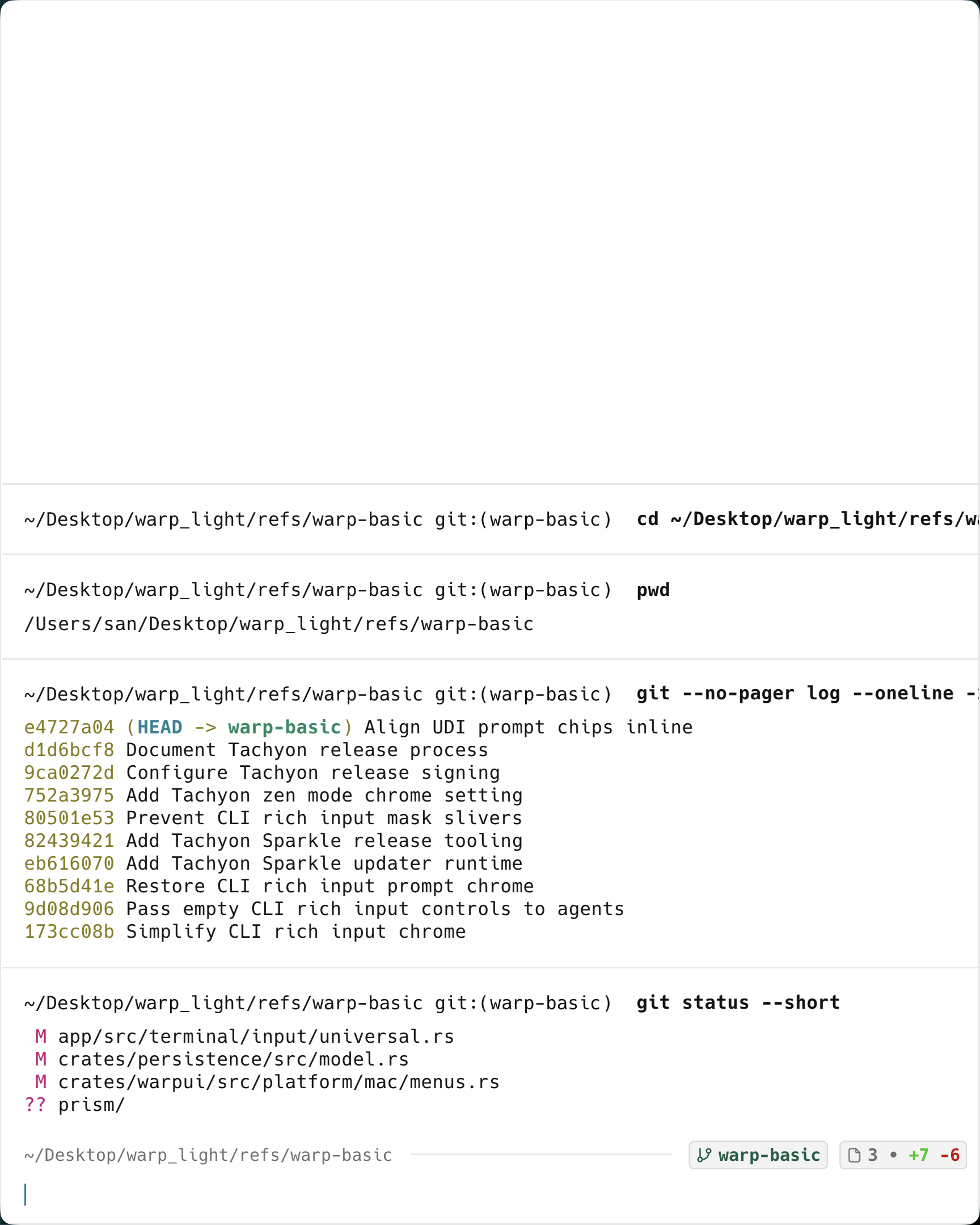Tachyon terminal in light mode